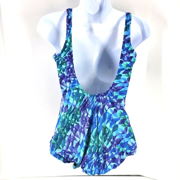 Vtg 90s/ Y2K Gabar Womens One Piece Swimsuit Ruched V Neck Abstract Unsized S/M - Picture 6 of 15